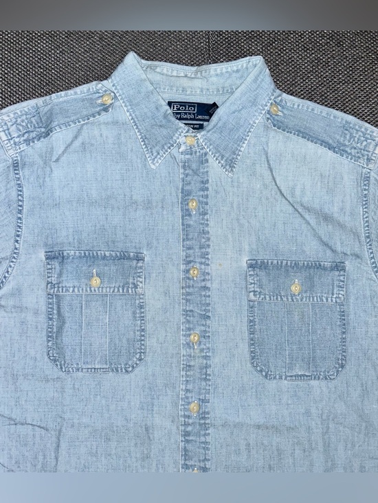 Polo Ralph Lauren Other - Rare 90s Polo by Ralph Lauren Pale Blue Denim Military Workshirt